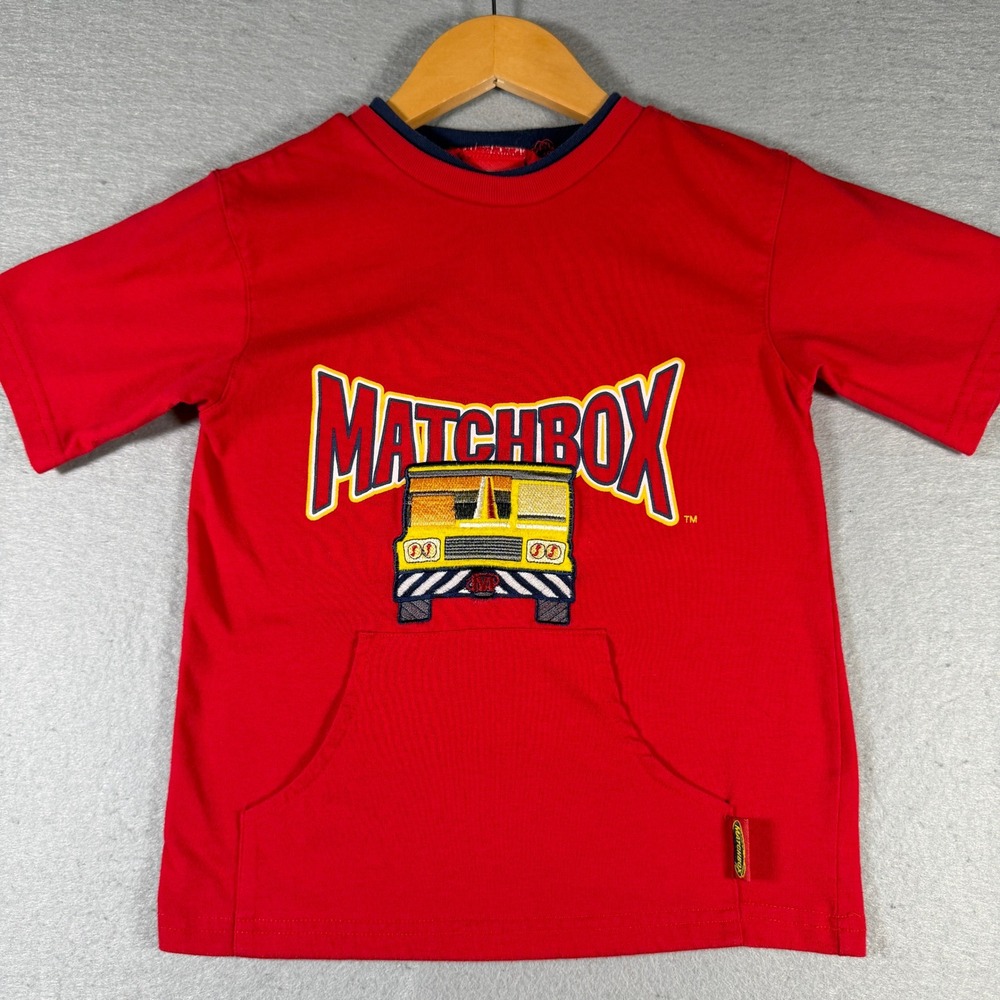Vintage 2001 Matchbox Kids Red Graphic T-Shirt Embroidered Truck Pocket Tee